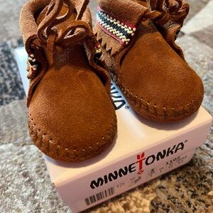 Minnetonka Brown Moccasins with Soft Flexible Sole and Functional Laces
